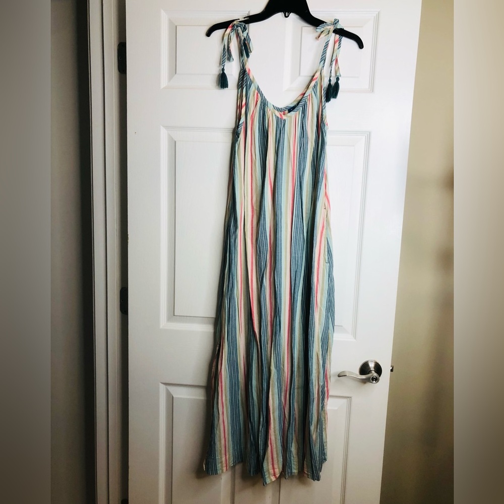 Striped Old Navy Tie-Shoulder Maxi Dress in Blue, Pink & Cream
